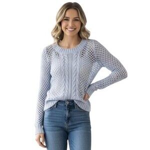 Sweater Project Sweater Womens Medium Blue Open Knit Cable Crewneck Metallic